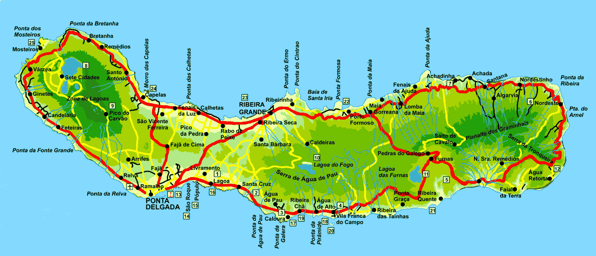 Map Of Azores Islands And Portugal Map Of Azores Islands And Portugal
